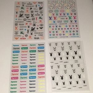 2 for $20- 4 Small Sheets of Fashion Logos Nail Art Stickers. Set 6